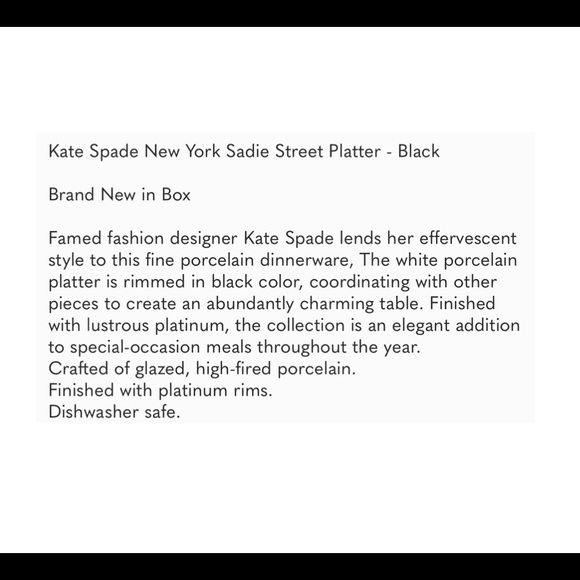 Kate Spade New York Sadie Street Black Platter - Picture 11 of 12
